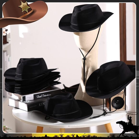 7188 12 Pieces Disposable Plastic Cowboy Hat Set For Party Felt Wide Brimmed main image 6
